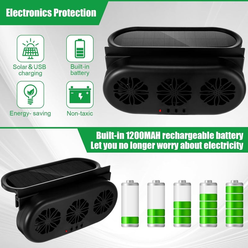 Tujoe 2 Pack Solar Powered Car Exhaust Fan 3 Fans Car Window Air Vent Radiator Solar Energy Cooling Vent Exhaust for General Types(Solar & USB Cable 3 Fans,Black) - Image 4